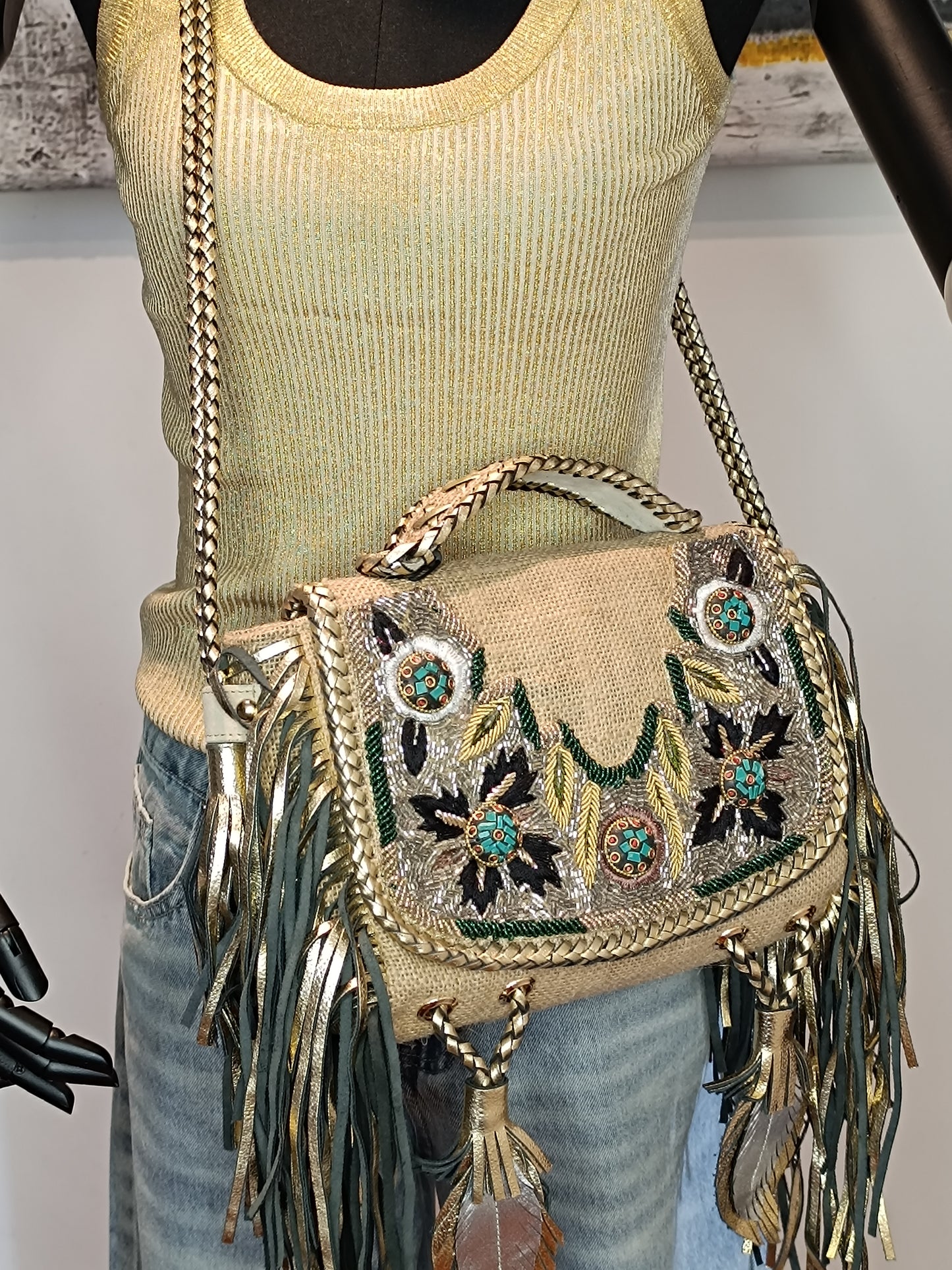 Borsa paglia decorata