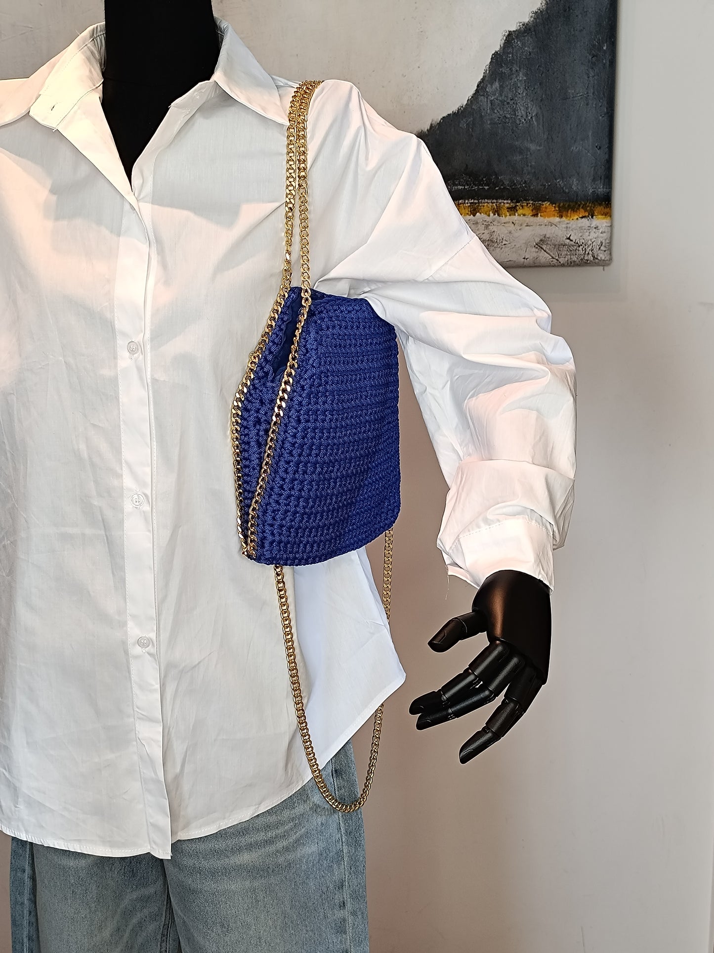 Borsa macramè blu