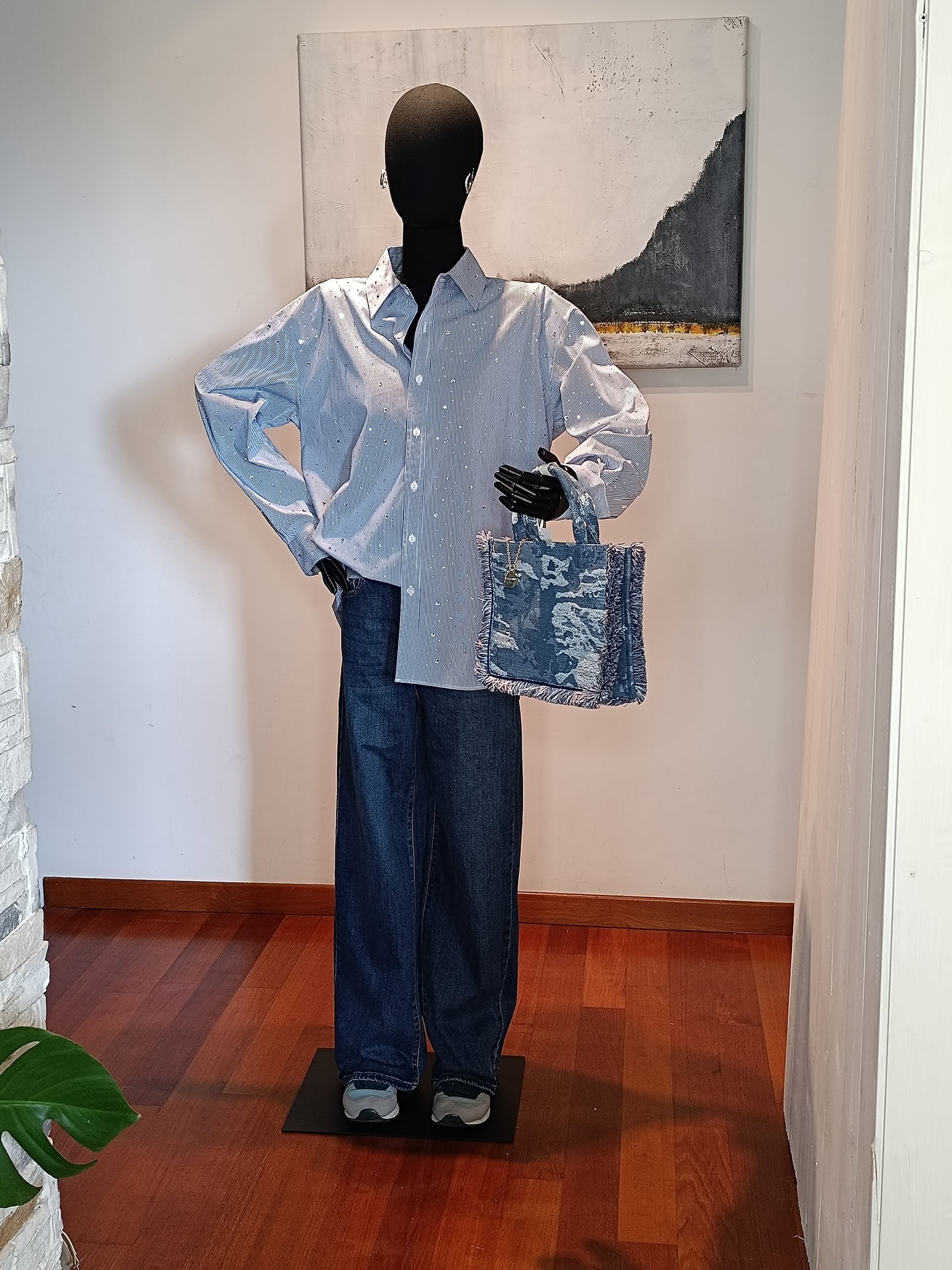 Camicia righe blu e strass