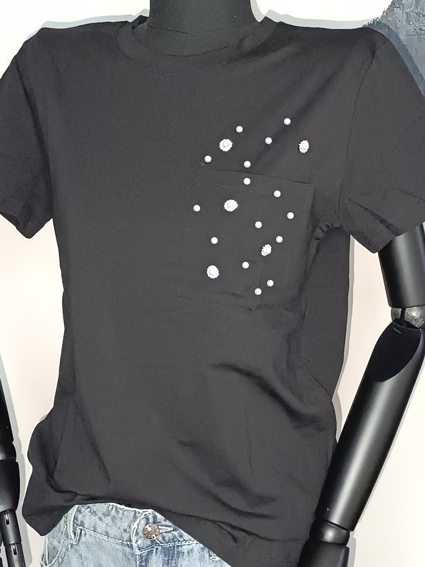 T- shirt inserti argento e perle