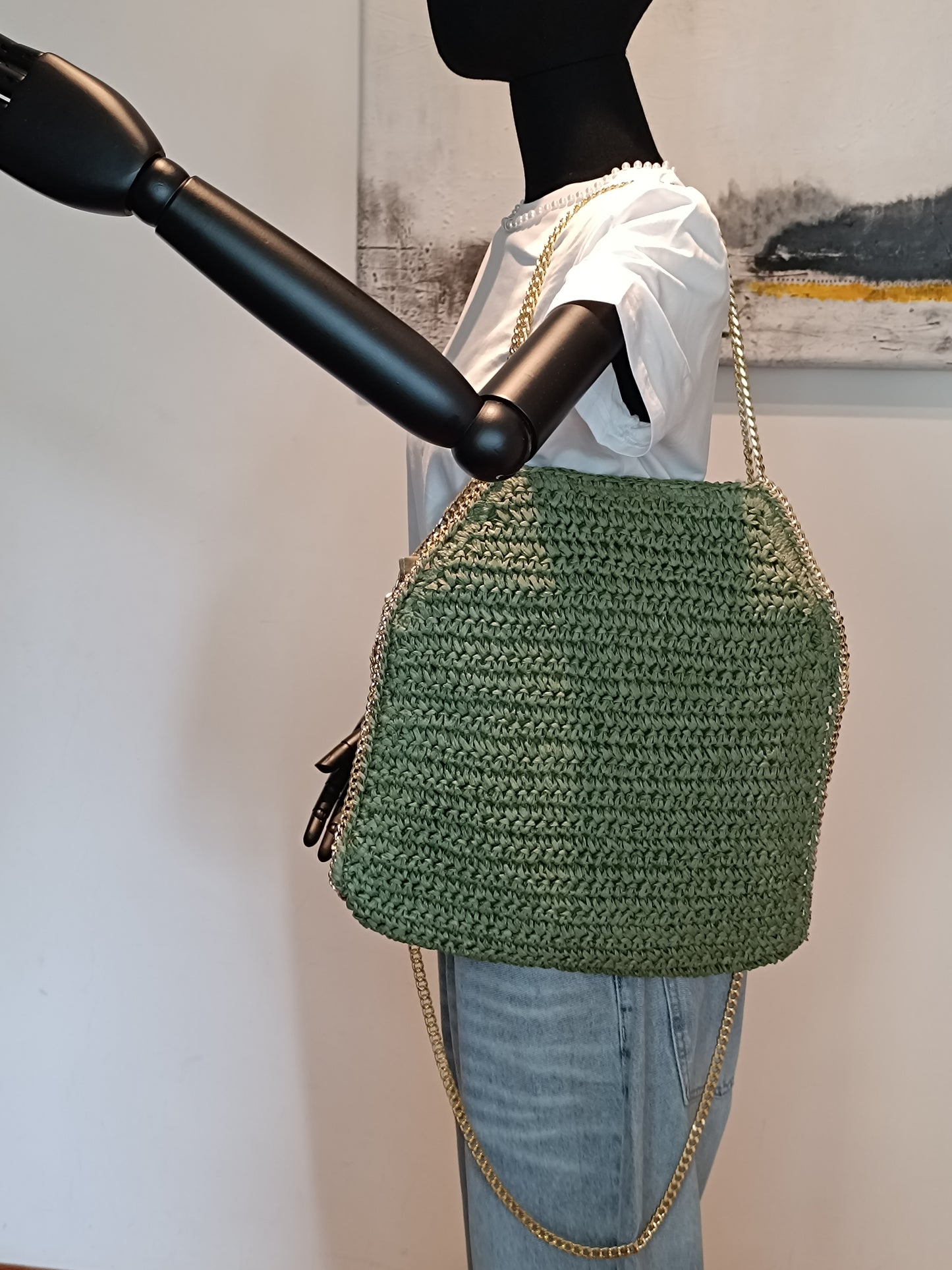 Borsa paglia con catena oro misura Grande