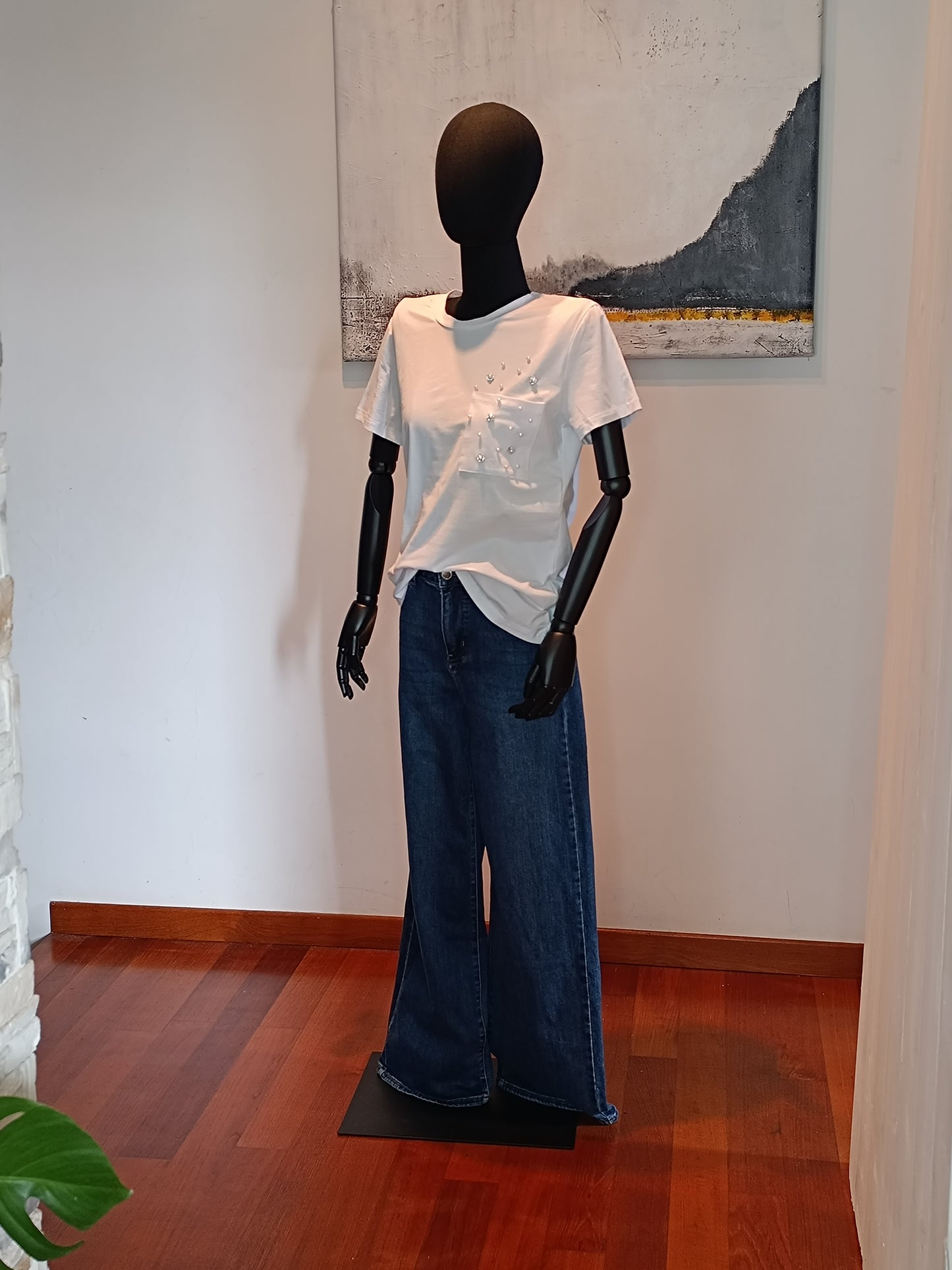 T shirt inserti argento e perle