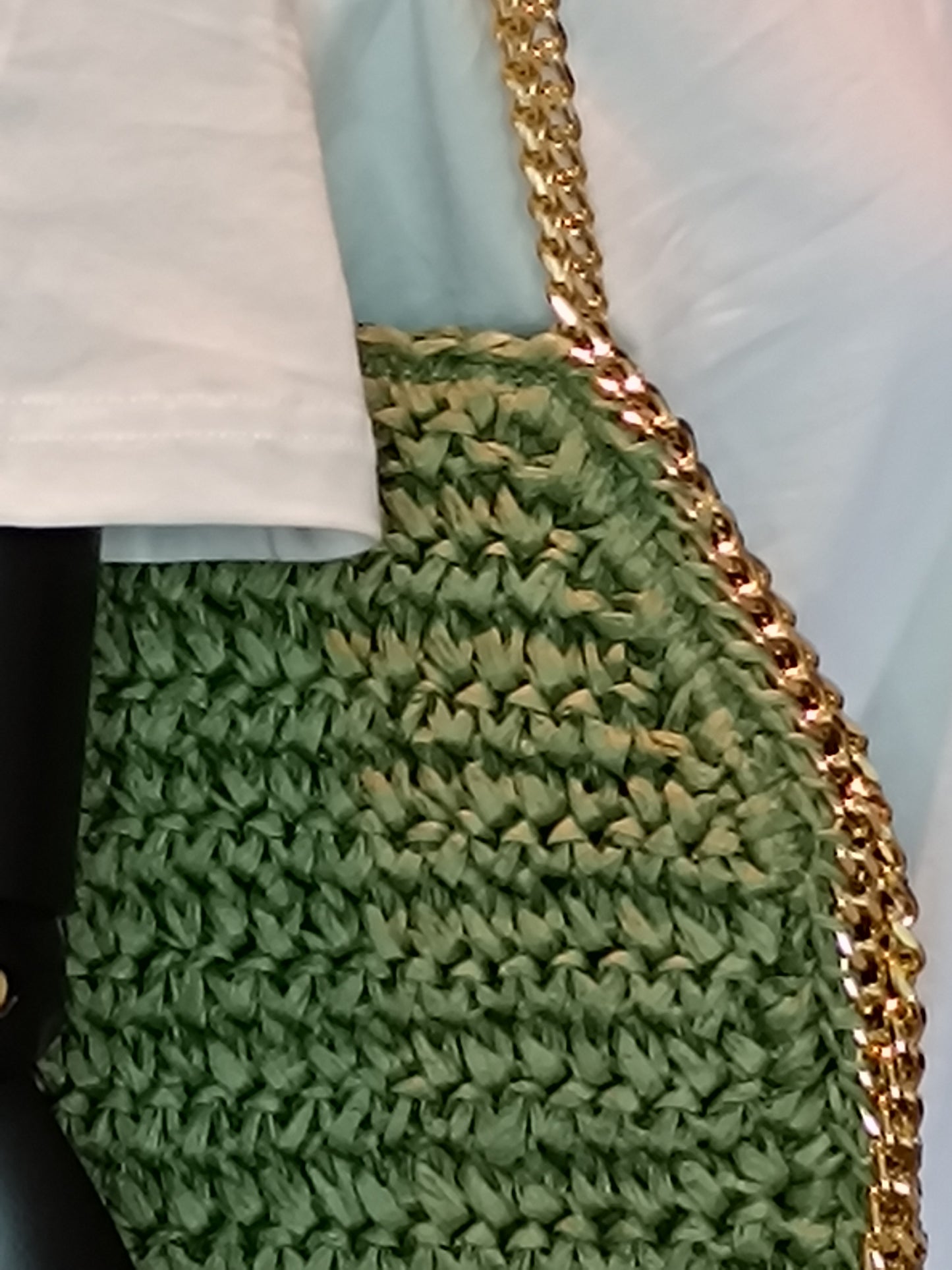 Borsa paglia con catena oro misura Media