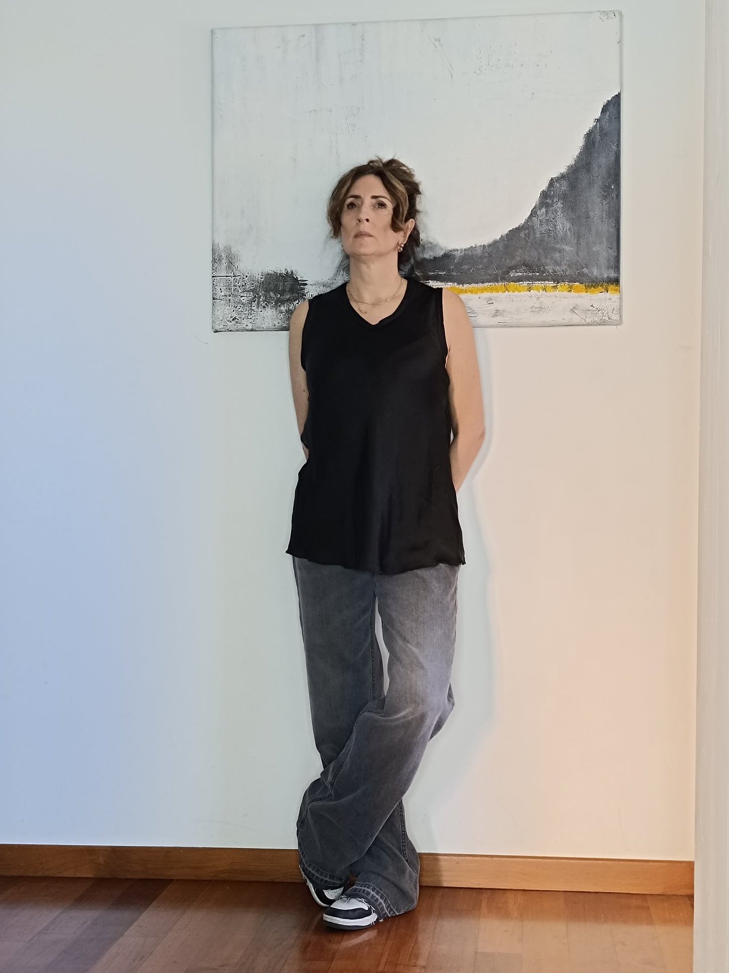 Jeans neri gamba larga