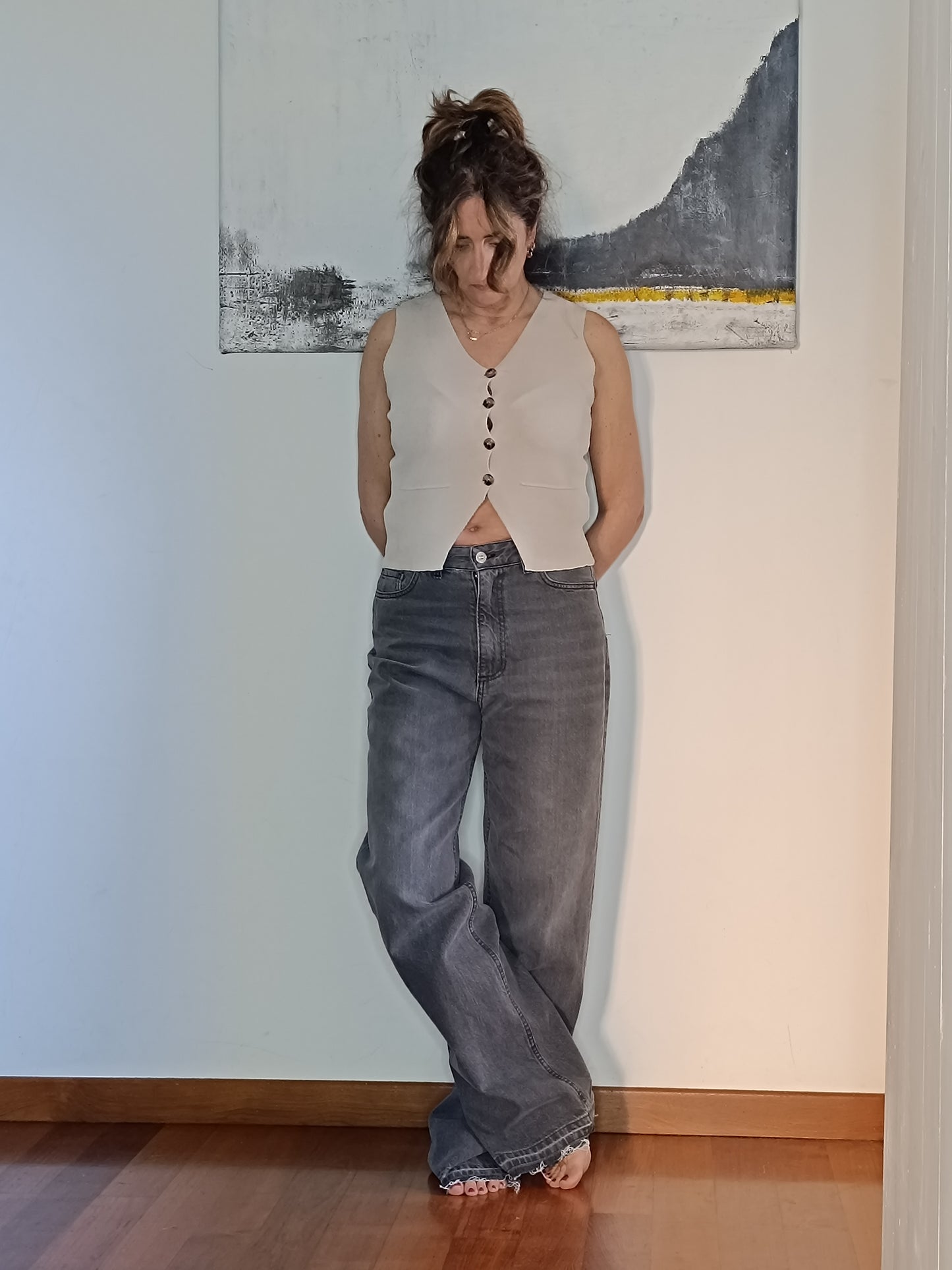 Jeans neri gamba larga