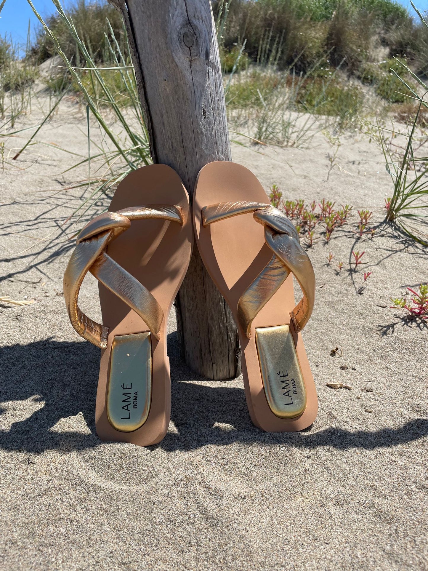 sandali intrecciati oro marca lame'