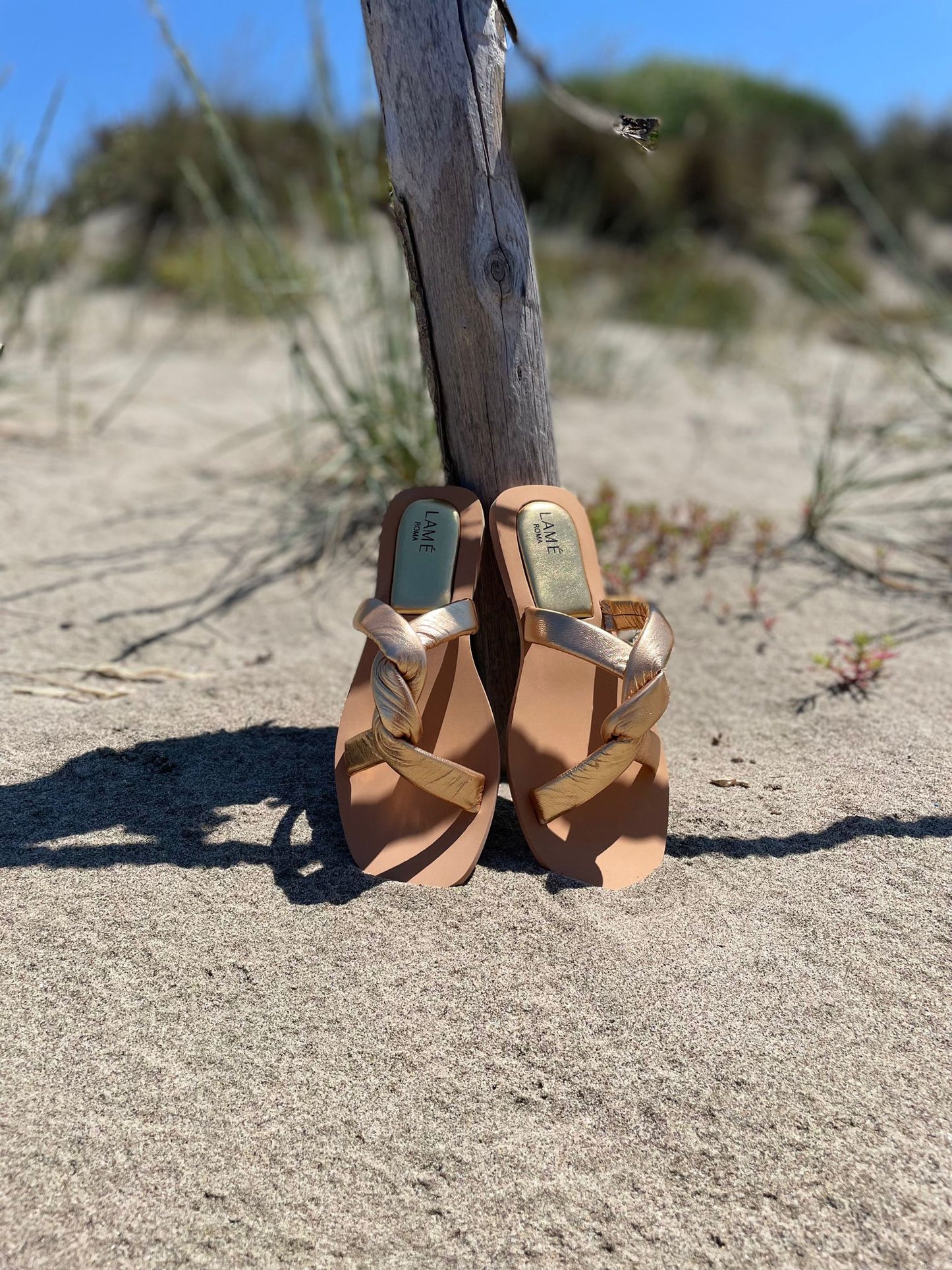 sandali intrecciati oro marca lame'