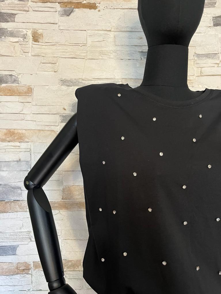 T shirt nera con brillanti