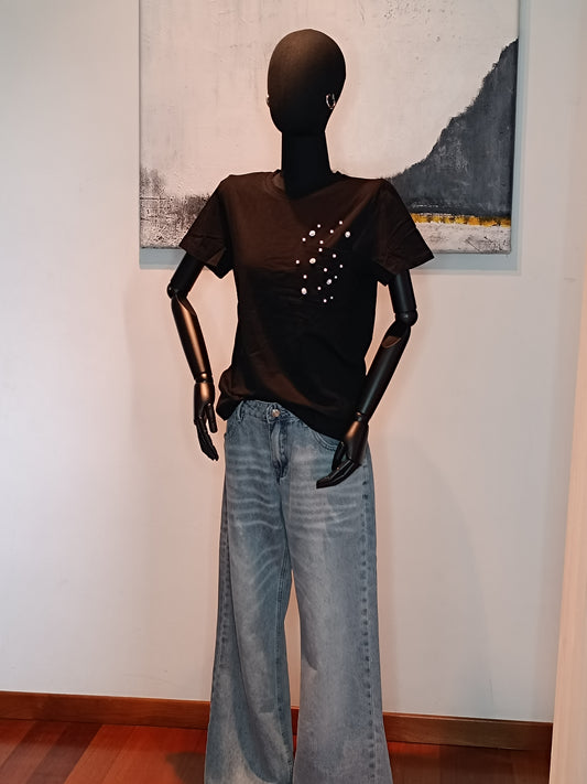 T- shirt inserti argento e perle