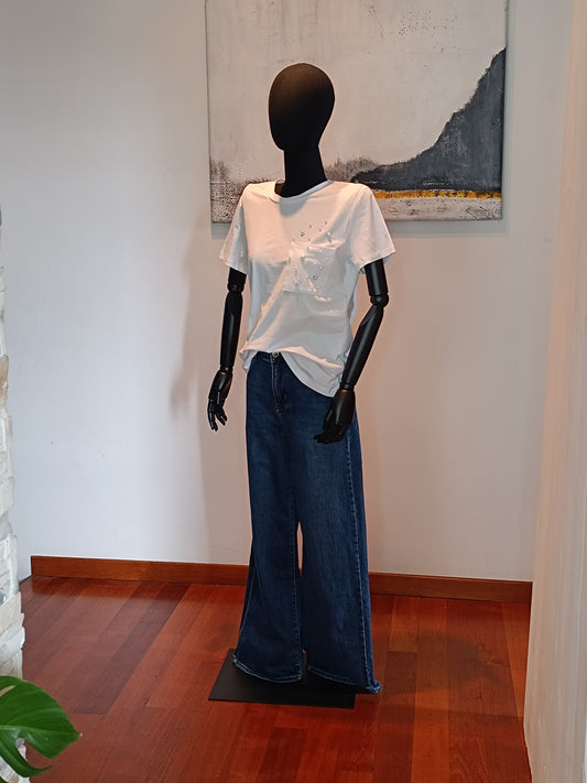 T shirt inserti argento e perle