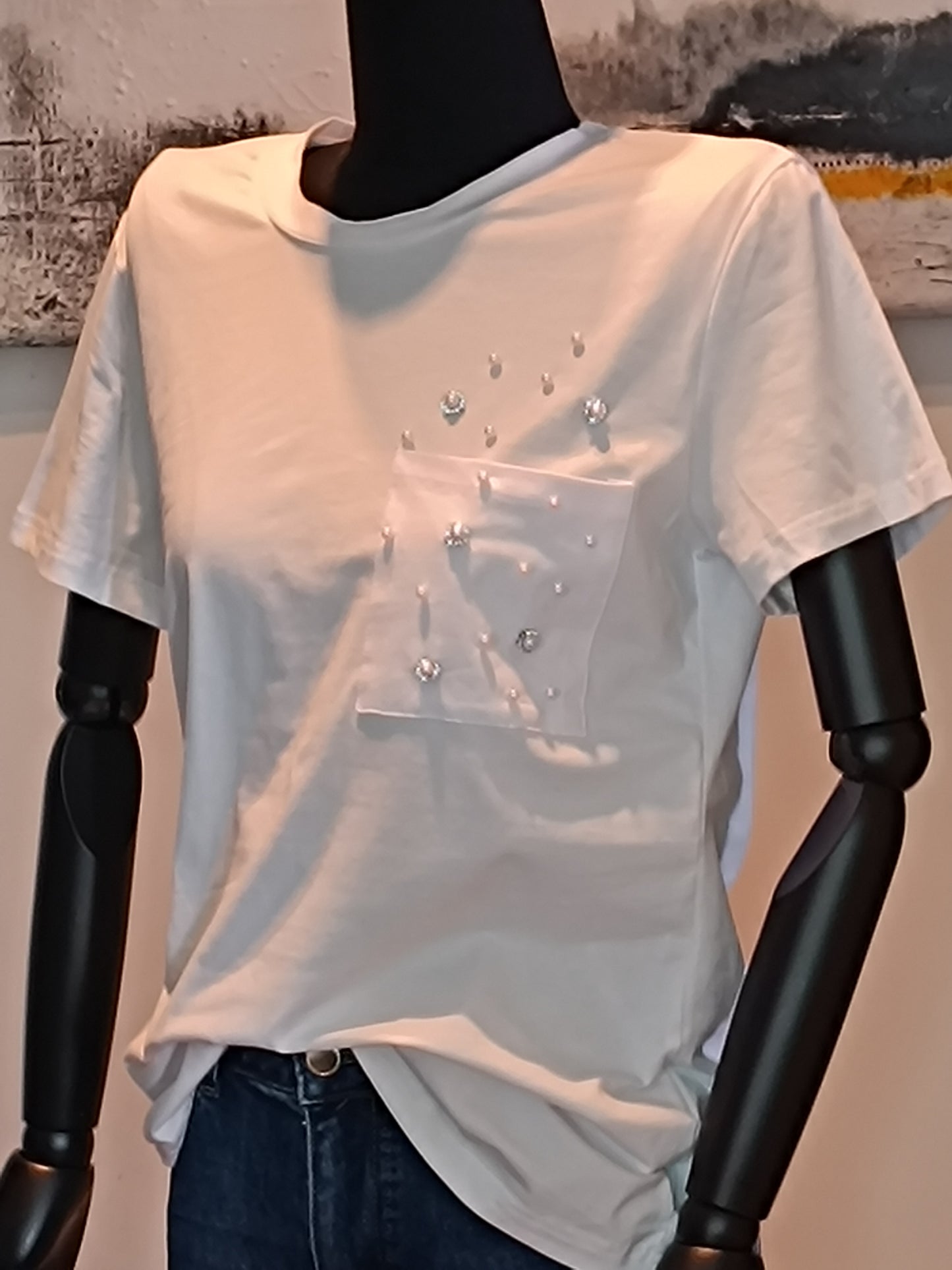 T shirt inserti argento e perle