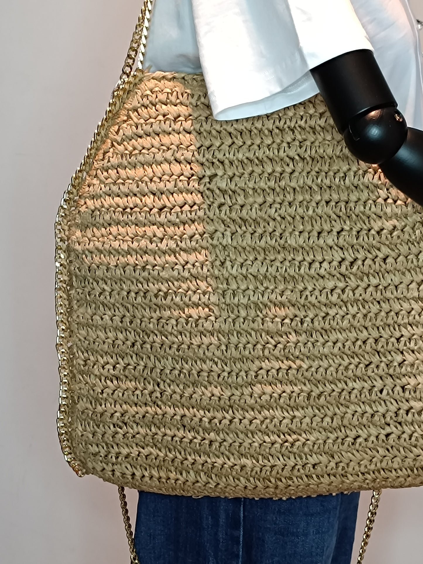 Borsa paglia con catena oro misura Grande